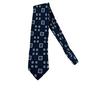 Emporio Armani Italy 100% Wool Black Tan Geometric Square Pattern Tie